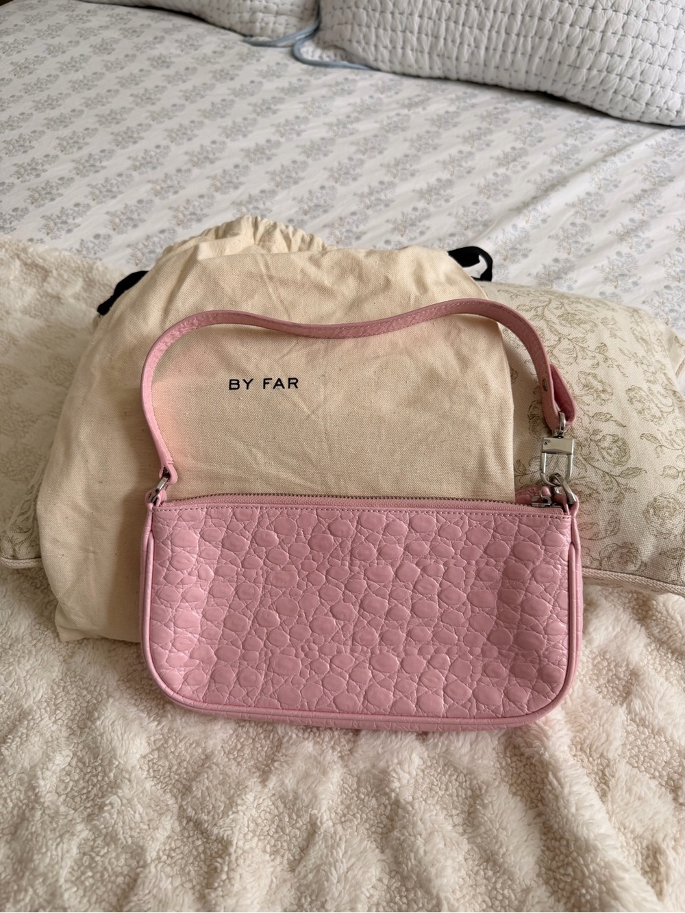 BY FAR Pink Quilted Shoulder Bag with Top Zip
